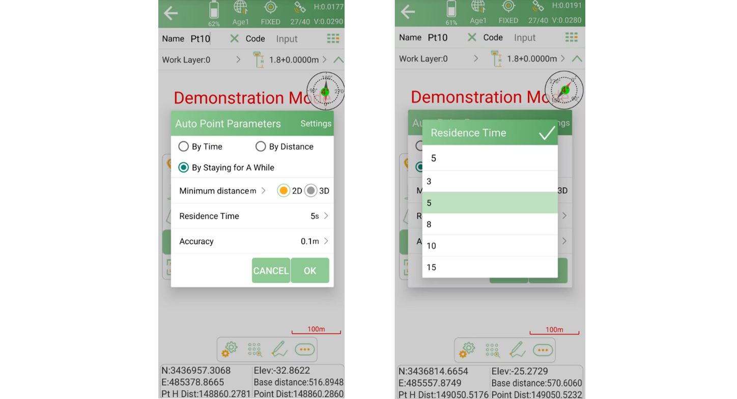Setting residence time for automatic point measurement