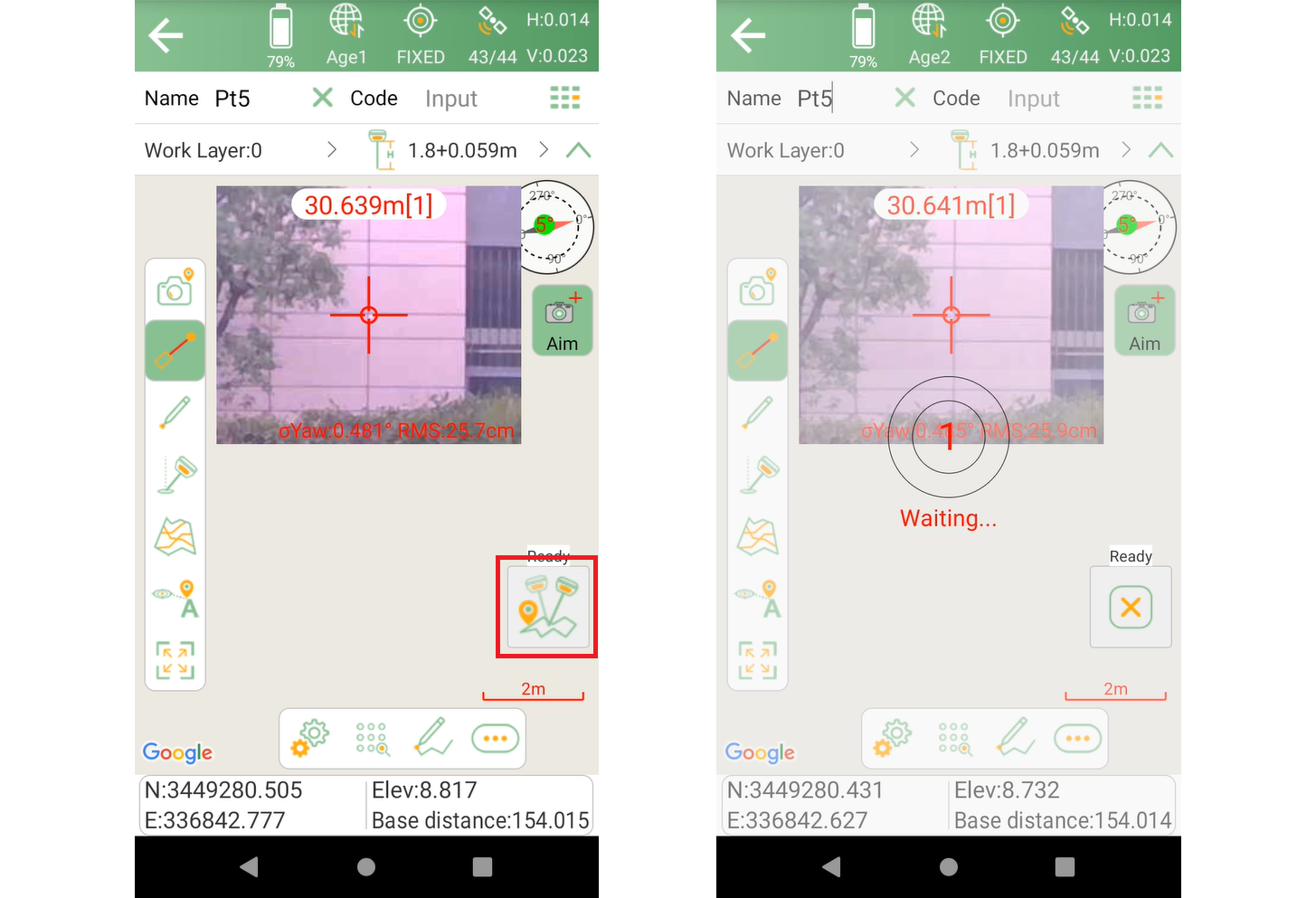Measuring a laser target point with the Survey button