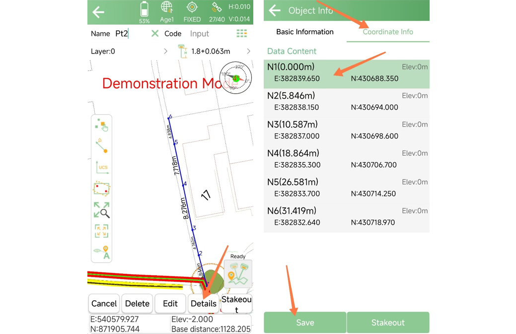 Viewing coordinate information for a selected CAD object