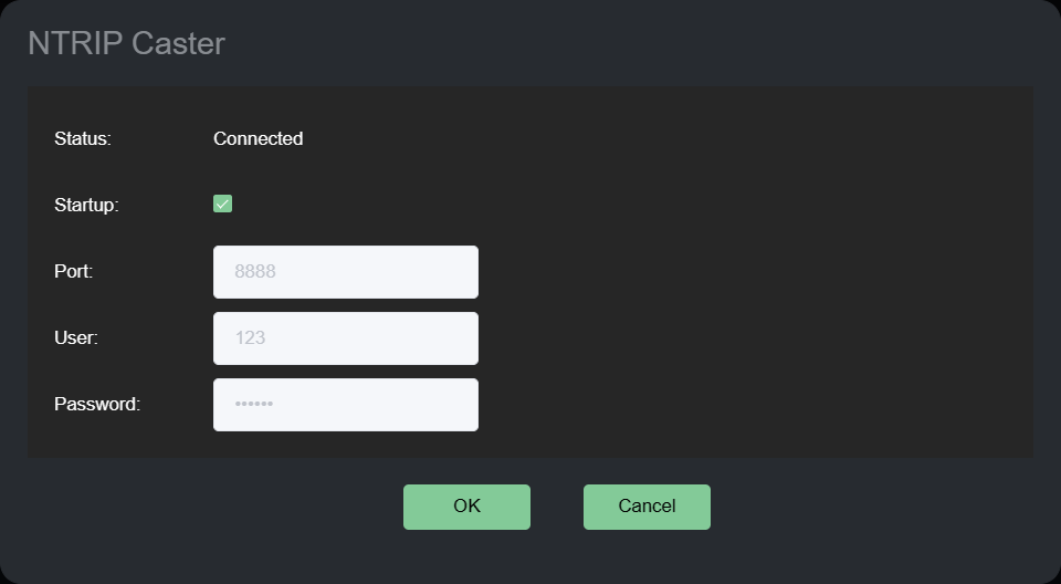Connected NTRIP Caster with startup enabled