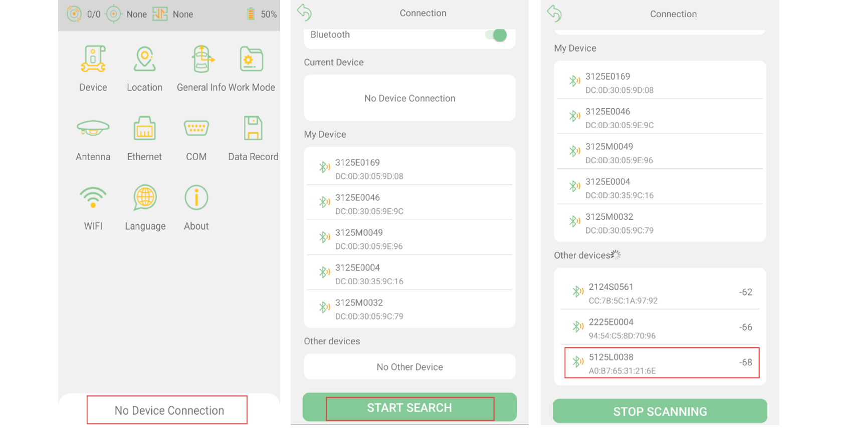 Connecting to a Z1 receiver by serial number in SingularNav
