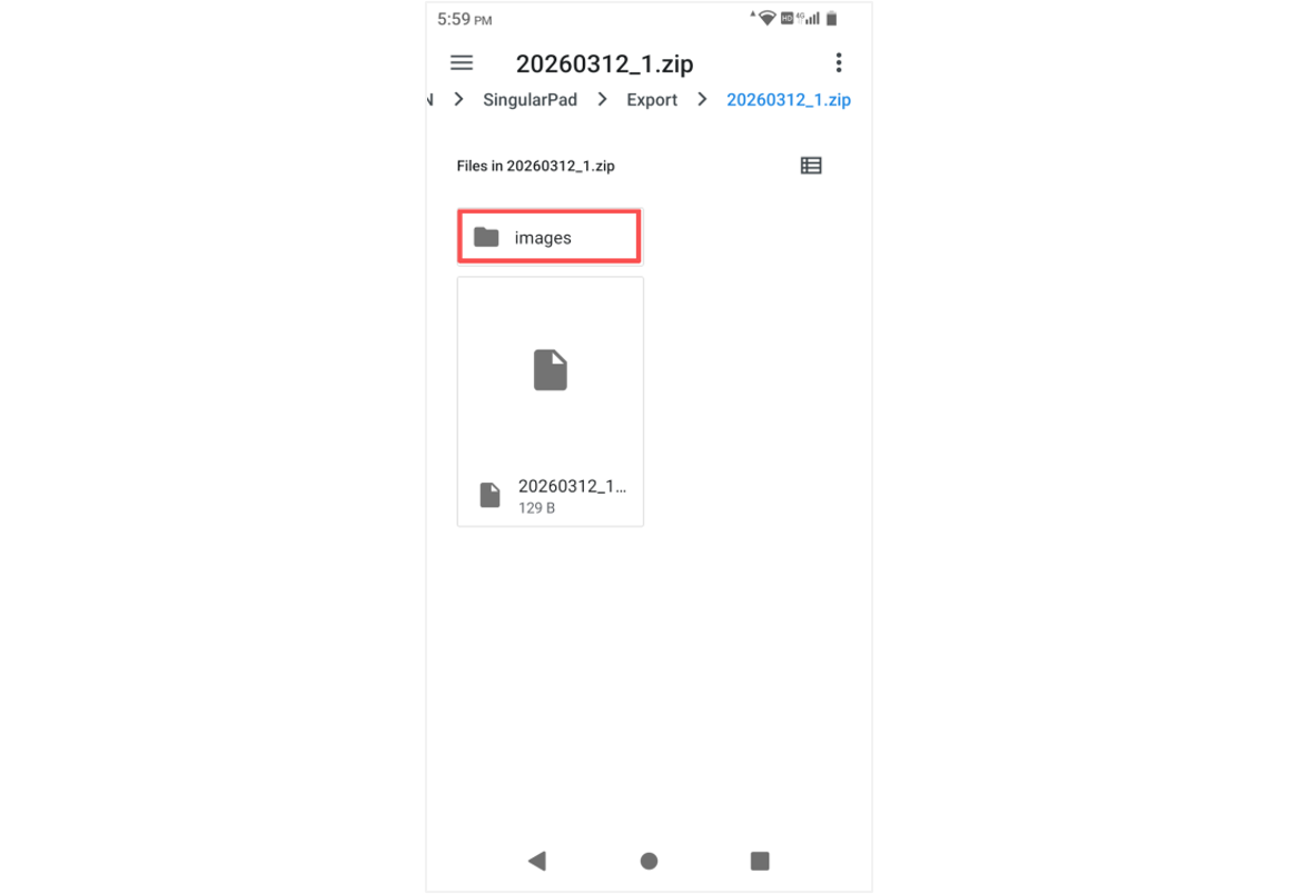 Exportált ZIP-archívum képmappával és pontadatokkal