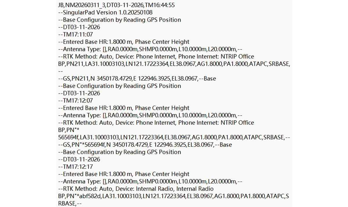 Example RW5 file containing base, antenna and RTK measurement records