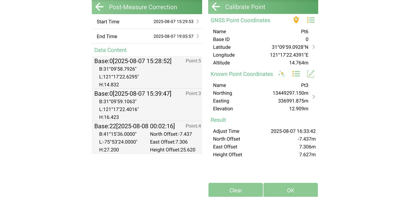 Post-Measure Correction bejegyzések pontkalibrációs eltolások mellett
