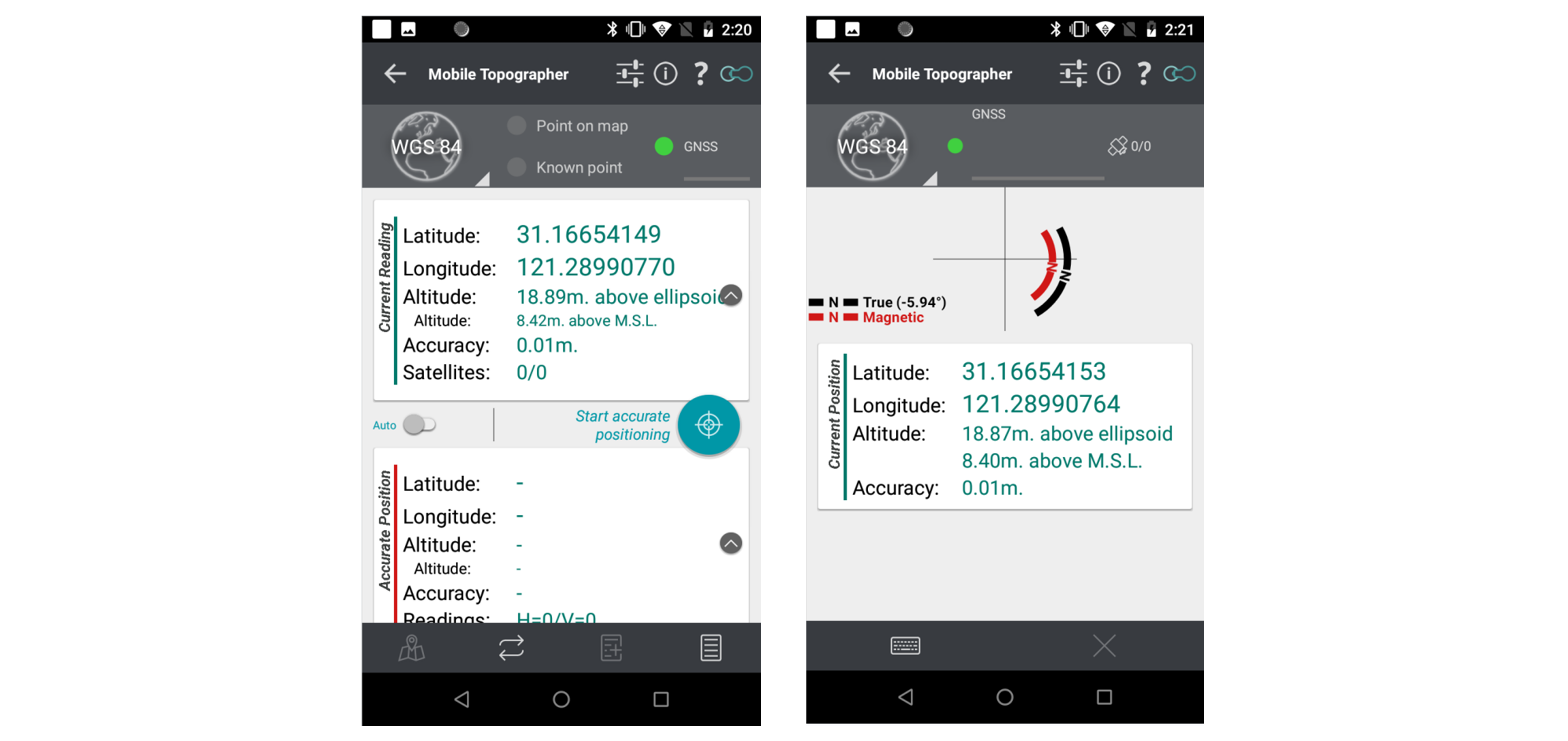 A Mobile Topographer helyzet- és pontossági adatokat fogad