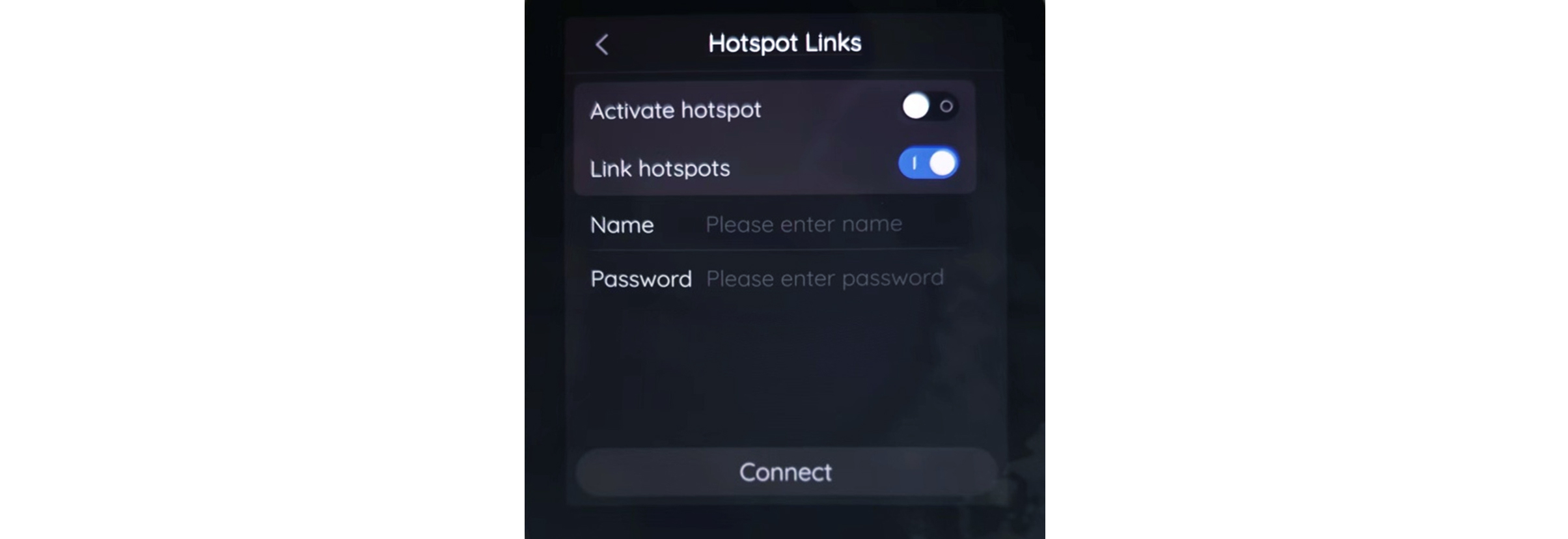 H1 Hotspot Links Wi-Fi connection settings