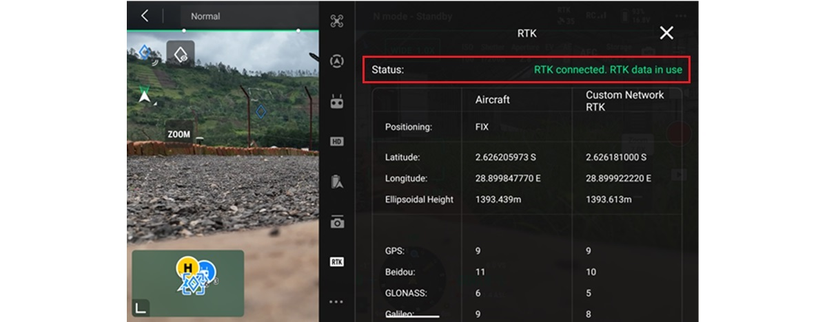 Csatlakoztatott RTK és FIX helymeghatározás a drónvezérlőn
