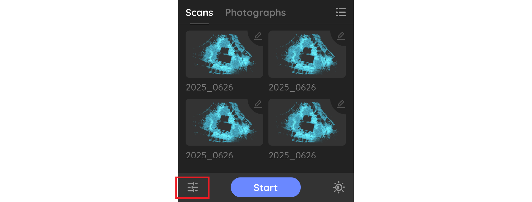 Opening settings from the H1 scan list