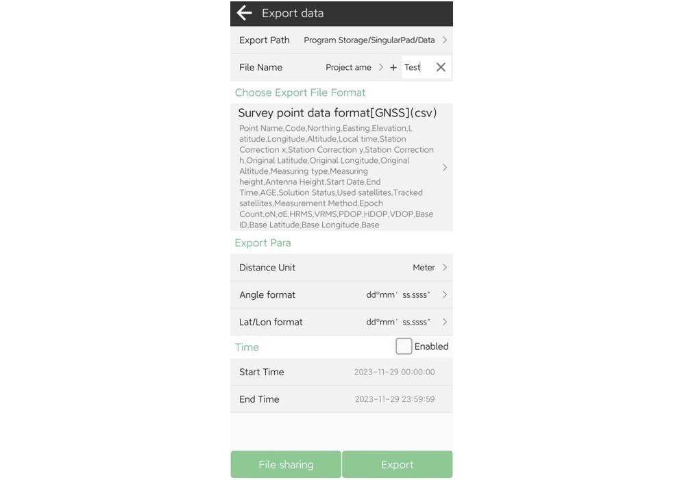 Felmérési pontok exportformátuma és adatmezői a SingularPadben